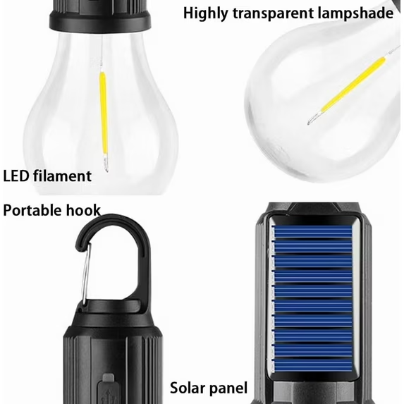 Solar Rechargeable Hooked Camping Light, Waterproof Portable Solar Camping Light, 3 Light Modes Adjustable Camping Lamps for Hiking, Party, Camping, Fishing (8Pcs)