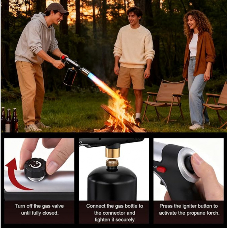 Great gift for outdoor lovers, BBQ enthusiasts, and DIYers--Powerful propane torch with one-touch ignition and safety lock for easy use