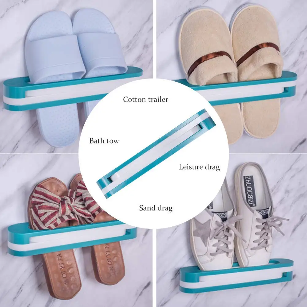 3 in 1 Folding Slippers Rack/Wall Mounted Foldable Shoe Rack – Space-Saving, Easy to Install, Durable Bathroom & Dorm Bathroom Slippers Organizer with Elegant Design for Small Spaces