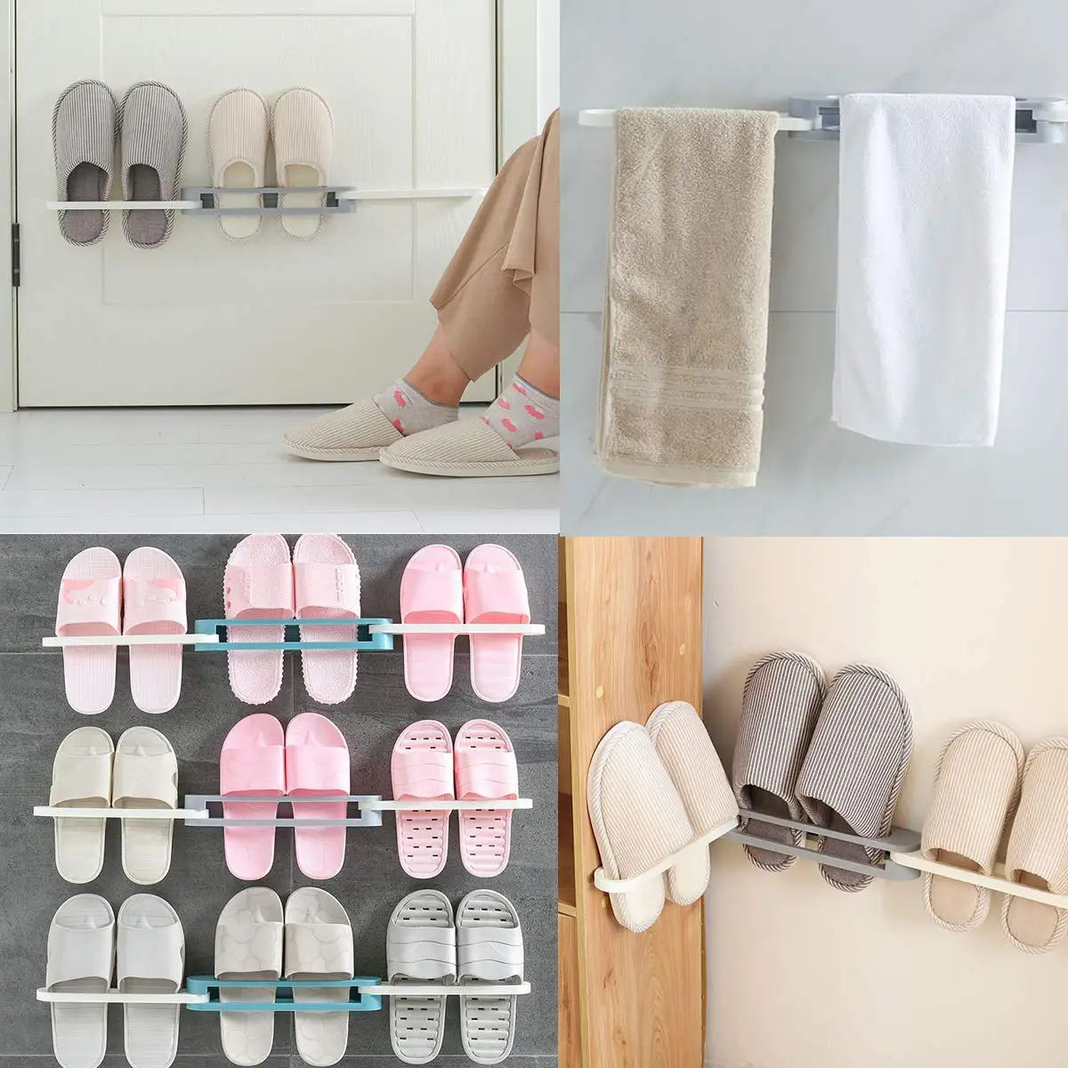 3 in 1 Folding Slippers Rack/Wall Mounted Foldable Shoe Rack – Space-Saving, Easy to Install, Durable Bathroom & Dorm Bathroom Slippers Organizer with Elegant Design for Small Spaces