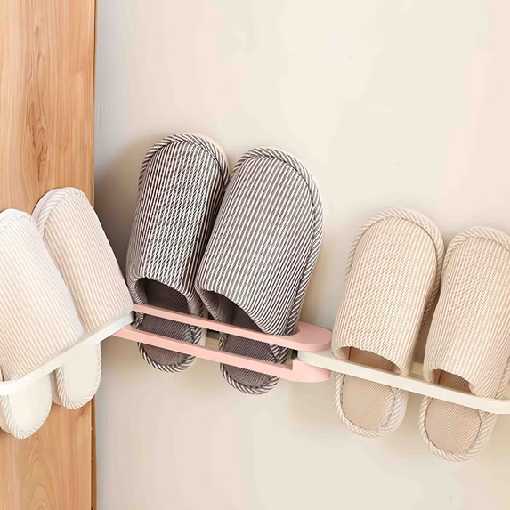 3 in 1 Folding Slippers Rack/Wall Mounted Foldable Shoe Rack – Space-Saving, Easy to Install, Durable Bathroom & Dorm Bathroom Slippers Organizer with Elegant Design for Small Spaces