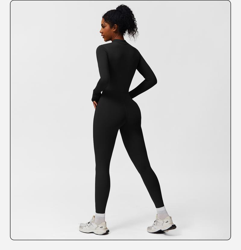 Women's Solid Zip-Up Skiing Jumpsuit by MFVIM - Casual Sporty Long-Sleeve Jumpsuit for Skiing and Cycling, Ladies' Activewear for Fall and Winter Workout Gym Clothing
