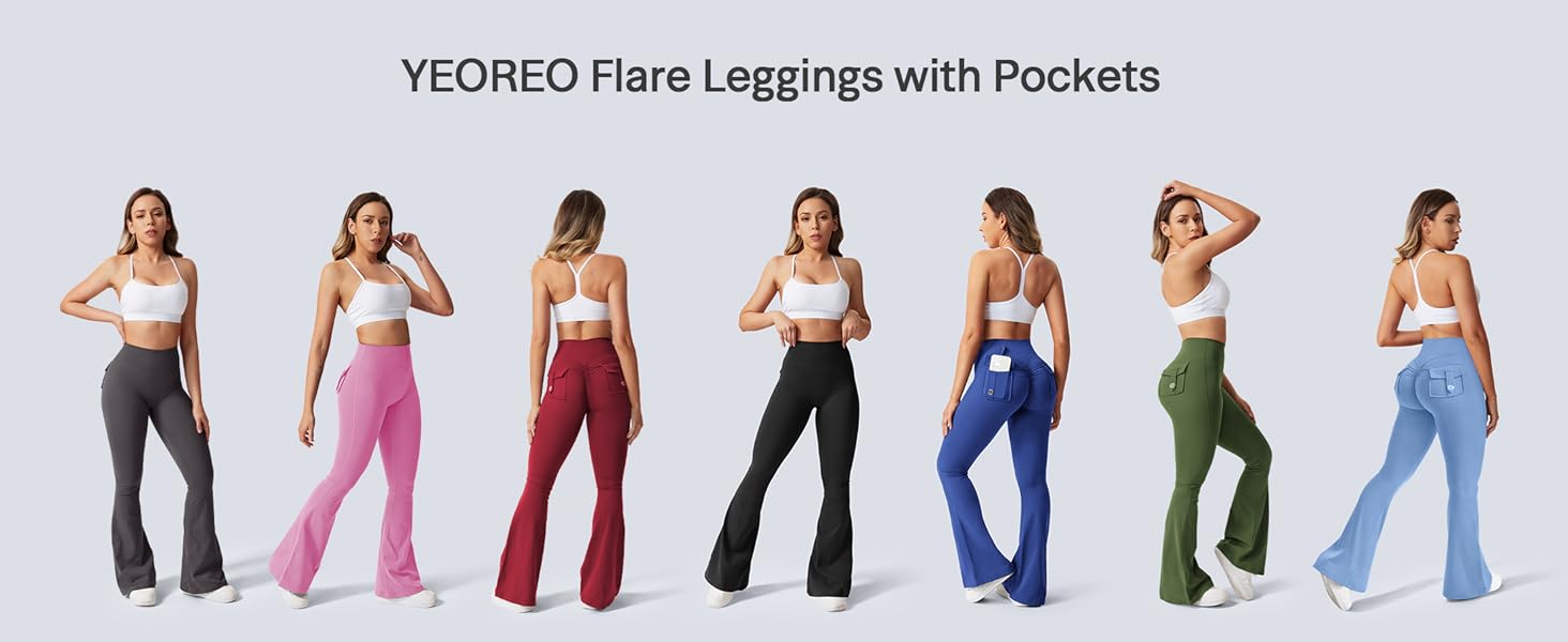 YEOREO Flare Leggings with Pockets for Women