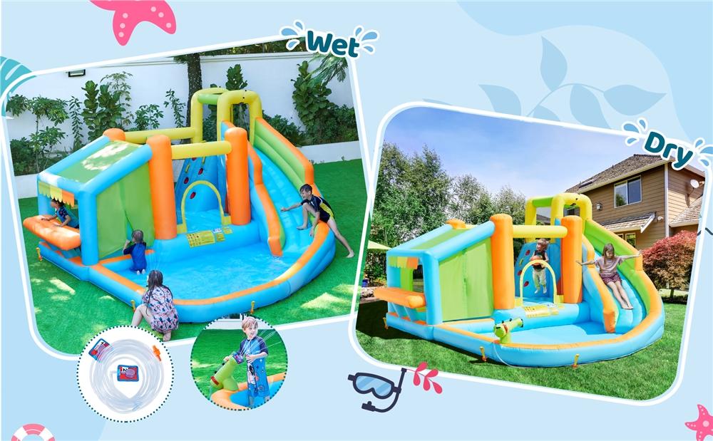 【Beautyhackher Exclusive】Yaheetech 8-in-1 Inflatable Bounce House with Splash Pool, Slide, Climbing Wall, and Market Stand for Kids Ages 3-10, 520W Blower, Portable & Multifunctional Playground Set