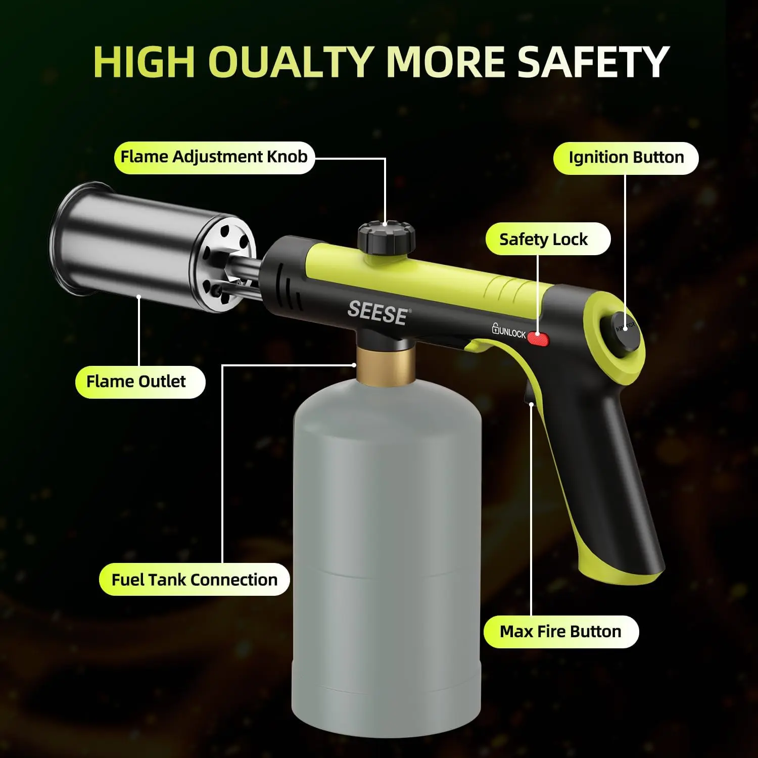 Great gift for outdoor lovers, BBQ enthusiasts, and DIYers--Powerful propane torch with one-touch ignition and safety lock for easy use
