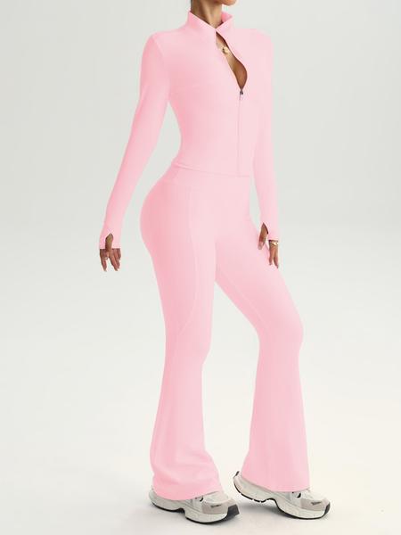 Women's Sporty Two-Piece Set, Sweatsuit Set, High Waist Yoga Pants & Long Sleeve Jacket, Soft Breathable Fabric, All Seasons Wear