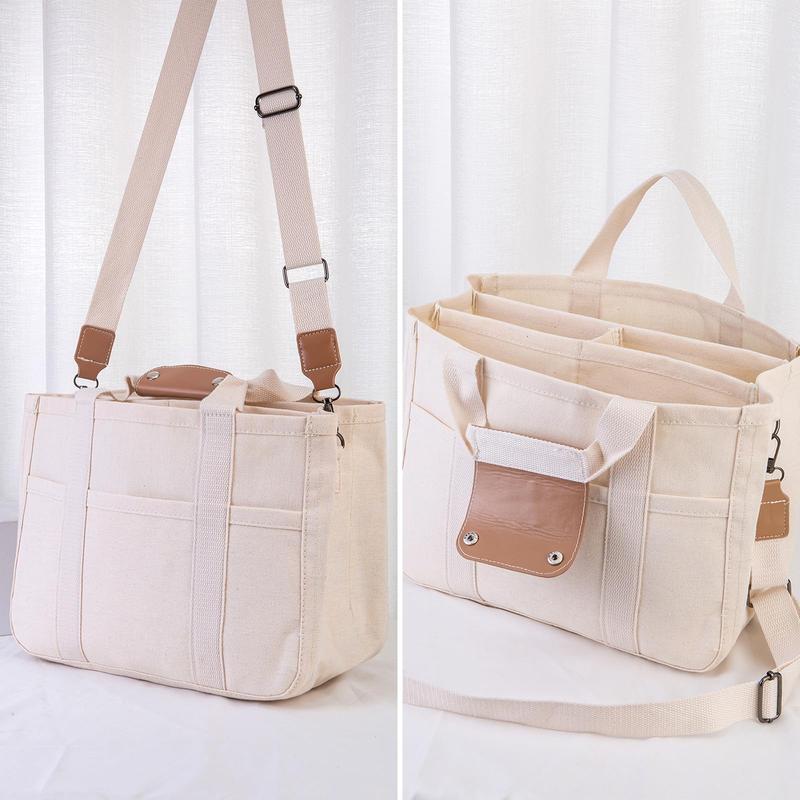 Canvas Tote Bag with Multi Pockets Large Capacity Crossbody Trendy Shoulder Satchel Handbag Small Tote Bag with Compartments Canvas Tote Bag with Multi Pockets Large Capacity Crossbody Trendy Shoulder Satchel Handbag Small Tote Bag with Compartments