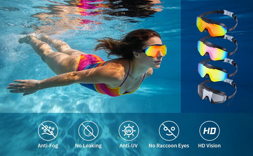 Outly 2 Pack Swim Goggles with Earplugs for Adult Kid 4-12 Men Women, Anti-fog UV Protection No Leak 180° Wide View Clear Vision Pool Goggles