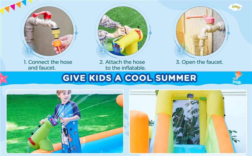【Beautyhackher Exclusive】Yaheetech 8-in-1 Inflatable Bounce House with Splash Pool, Slide, Climbing Wall, and Market Stand for Kids Ages 3-10, 520W Blower, Portable & Multifunctional Playground Set