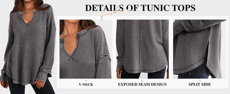 PRETTYGARDEN Grey Green Waffle Knit Long Sleeve V Neck Pullover Drop Shoulder Oversized Fall Top Comfy Womenswear Knitwear Sweater