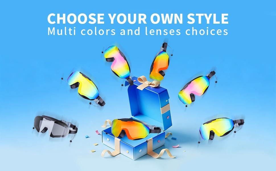 Outly 2 Pack Swim Goggles with Earplugs for Adult Kid 4-12 Men Women, Anti-fog UV Protection No Leak 180° Wide View Clear Vision Pool Goggles