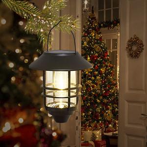 DERAYSION 2 Pack Solar Lanterns Outdoor, Multifunctional Lighting Hanging Glass Metal Lights with Wall Mount Bracket, Waterproof Auto Dusk to Dawn Warm White Decor for Garden Fence Porch