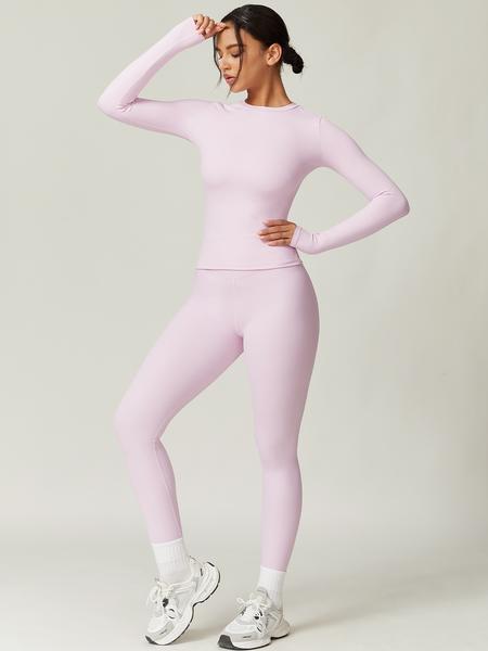 Women's Solid Long Sleeve Tee & Leggings Loungewear Two-piece Set, Casual Comfy Knit Round Neck Top & Skinny Pants Loungewear Set, Ladies Loungewear for Spring & Fall