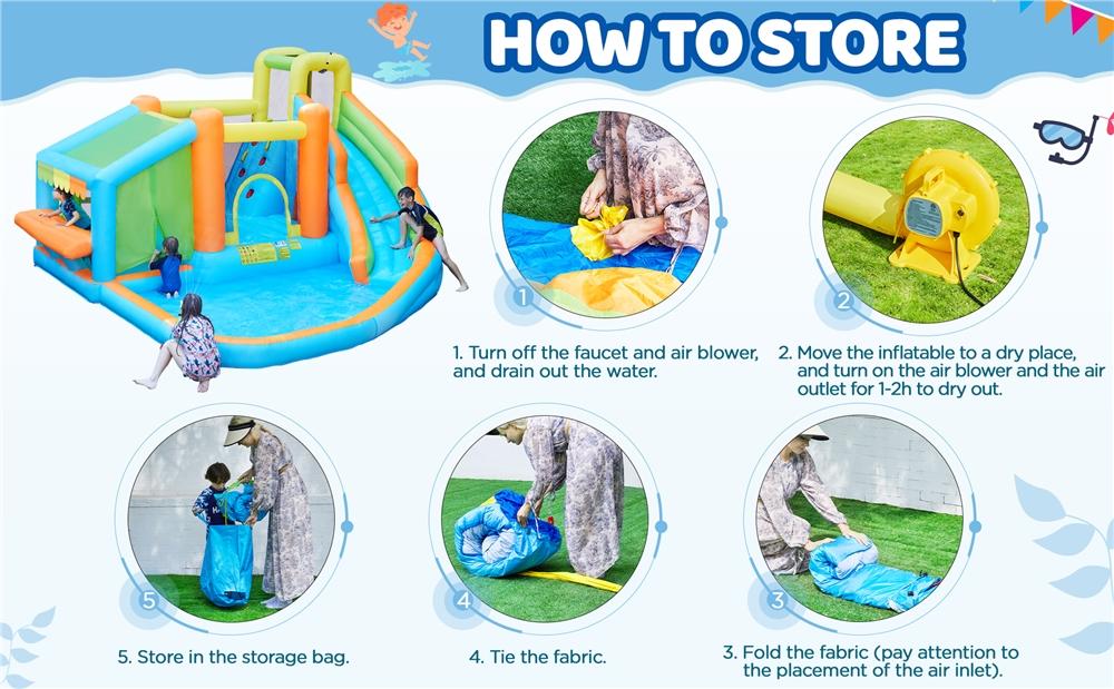 【Beautyhackher Exclusive】Yaheetech 8-in-1 Inflatable Bounce House with Splash Pool, Slide, Climbing Wall, and Market Stand for Kids Ages 3-10, 520W Blower, Portable & Multifunctional Playground Set