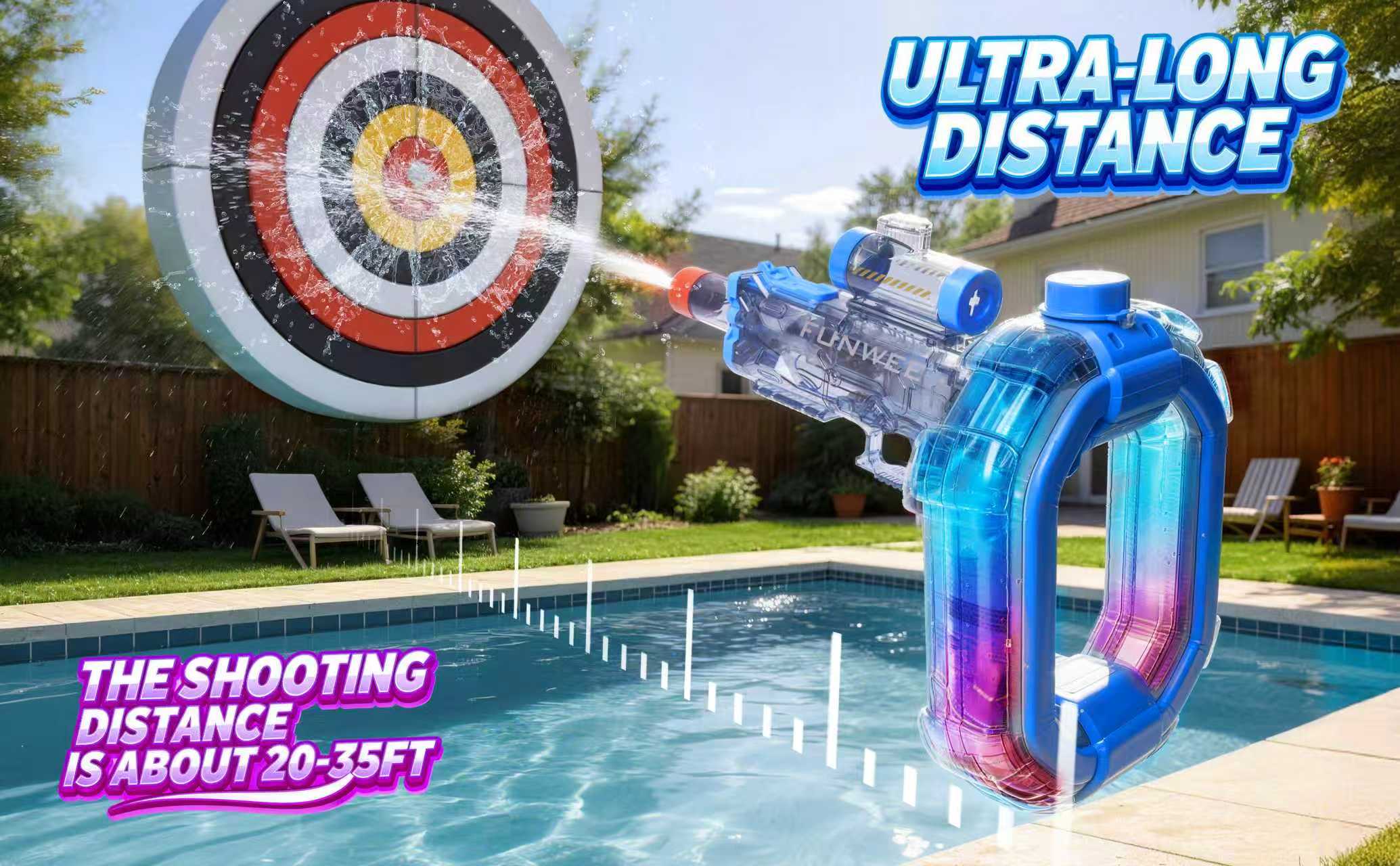 FUNWEE Electric Automatic Water Blaster - Water Gun with Lights & Sound Effects, 26oz Circle/12oz Standard Tanks, Up to 19ft Range, Outdoor Kids Stuff Toy for Outdoor Play, Beach Activities, Gifts