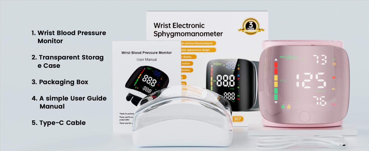 Ziqing Wrist Blood Pressure Monitor - LED Display, Touch Screen Cuff, 99x2 Reading Memory, Carrying Case for Family Healthcare, Daily Use, Fit as Mens Gifts, Gifts for Dad