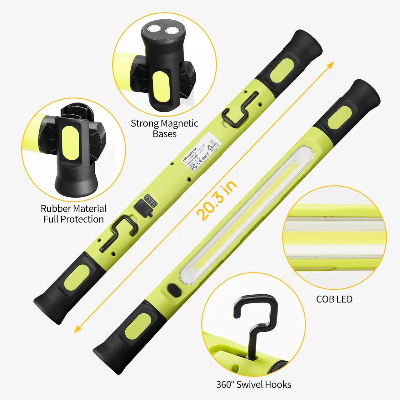 BougeRV 3000LM LED Magnetic Work Light Bar - Rechargeable