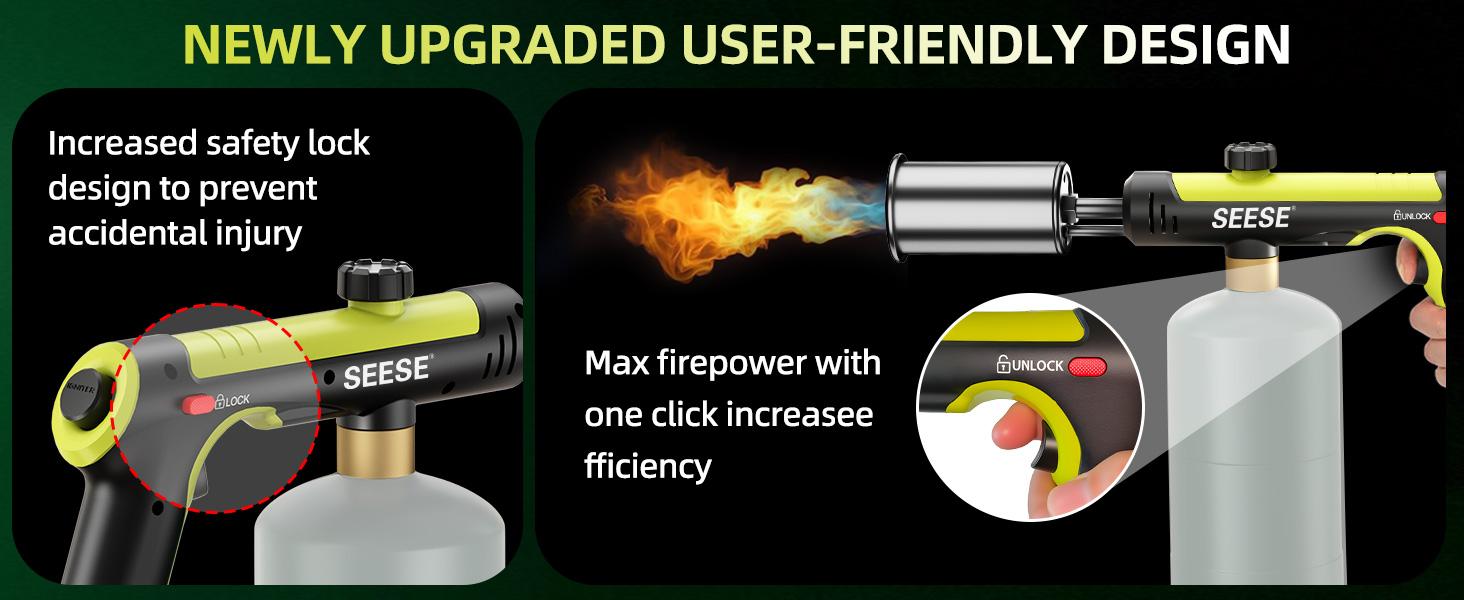 【DealsForYouDays】SEESE Powerful Propane Torch(Propane Tank Not Included),With One-Touch Max Fire Button and Safety Lock, Adjustable Blow Torch for Sous Vide Searing Steak, BBQ,Fireplace,Charcoal Wood 【DealsForYouDays】SEESE Powerful Propane Torch(Propane Tank Not Included),With One-Touch Max Fire Button and Safety Lock, Adjustable Blow Torch for Sous Vide Searing Steak, BBQ,Fireplace,Charcoal Wood