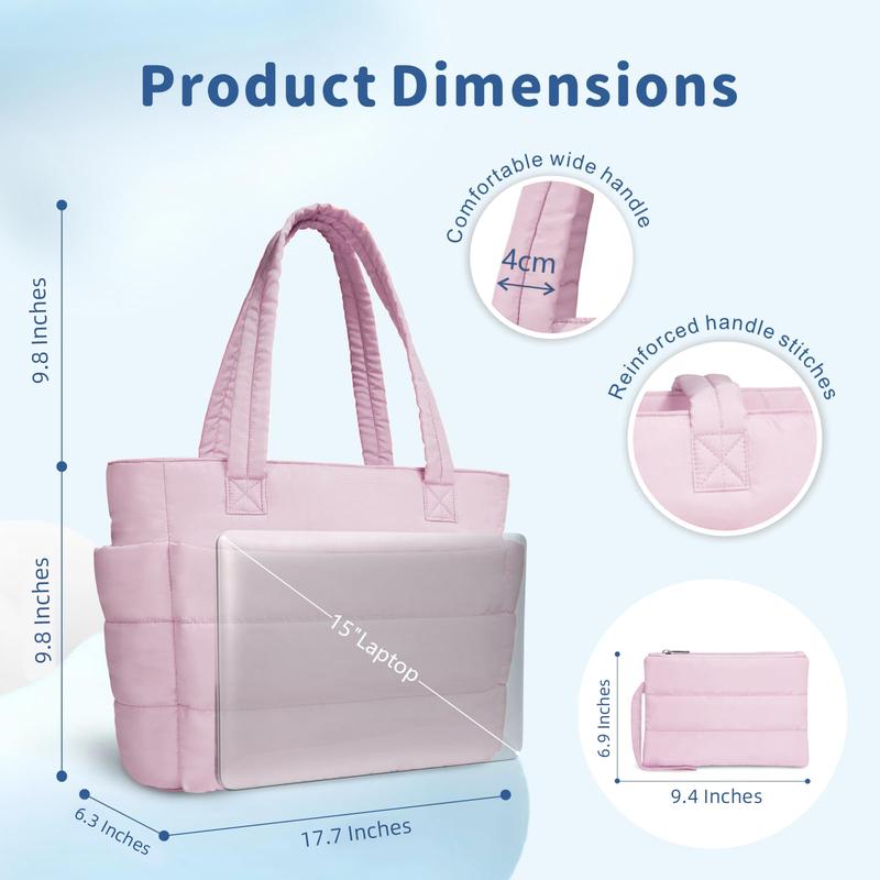 JOJOANS Tote Bag for Women, Lightweight Puffy Tote Bag with Compartments, Large Quilted Shoulder Bag Handbag for Travel Gym TikTokShopBlackFriday