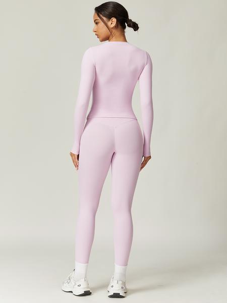 Women's Solid Long Sleeve Tee & Leggings Loungewear Two-piece Set, Casual Comfy Knit Round Neck Top & Skinny Pants Loungewear Set, Ladies Loungewear for Spring & Fall