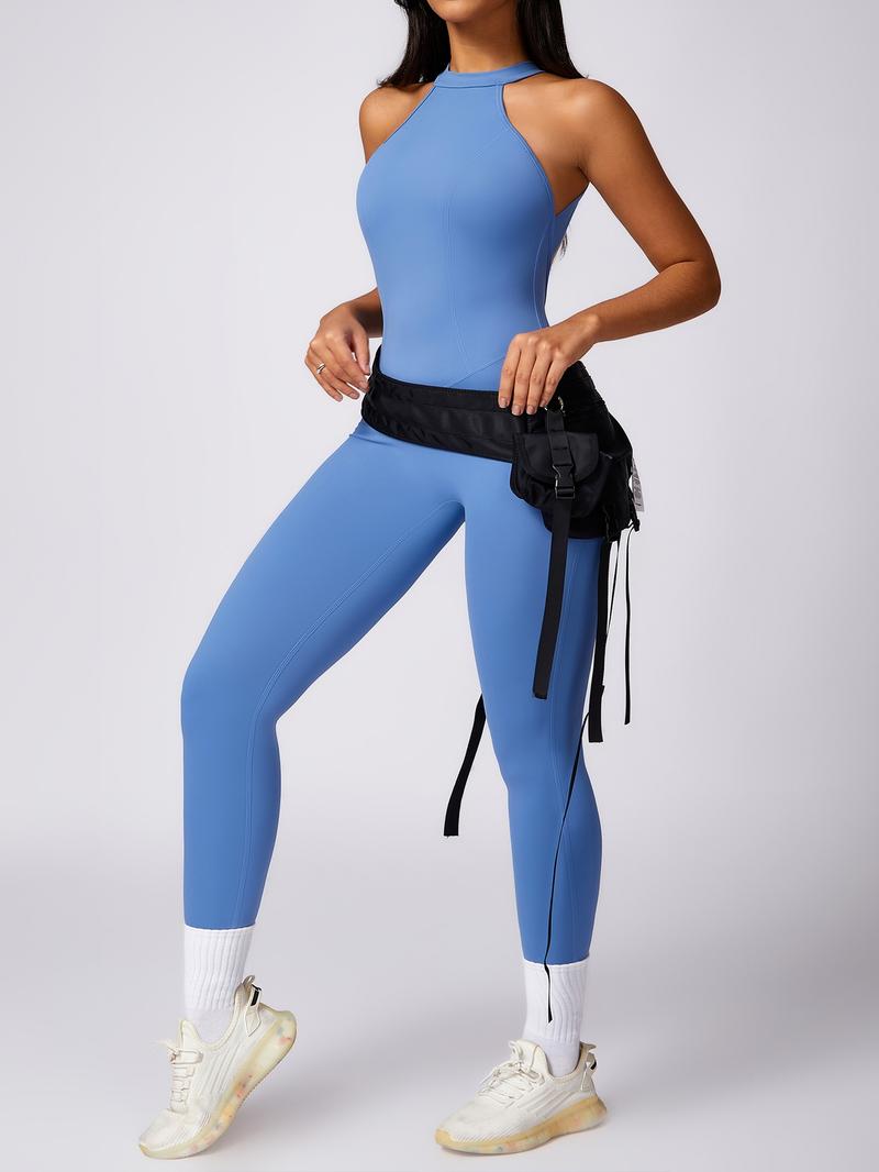 Women's Solid Ruched Cut Out Backless Halter Sports Jumpsuit, High Stretch Seamless Quick Drying Breathable Comfortable Sports Jumpsuit for Yoga Gym Workout, Ladies Sportswear for All Seasons, Workout Gym Clothing Women's Solid Ruched Cut Out Backless Halter Sports Jumpsuit, High Stretch Seamless Quick Drying Breathable Comfortable Sports Jumpsuit for Yoga Gym Workout, Ladies Sportswear for All Seasons, Workout Gym Clothing