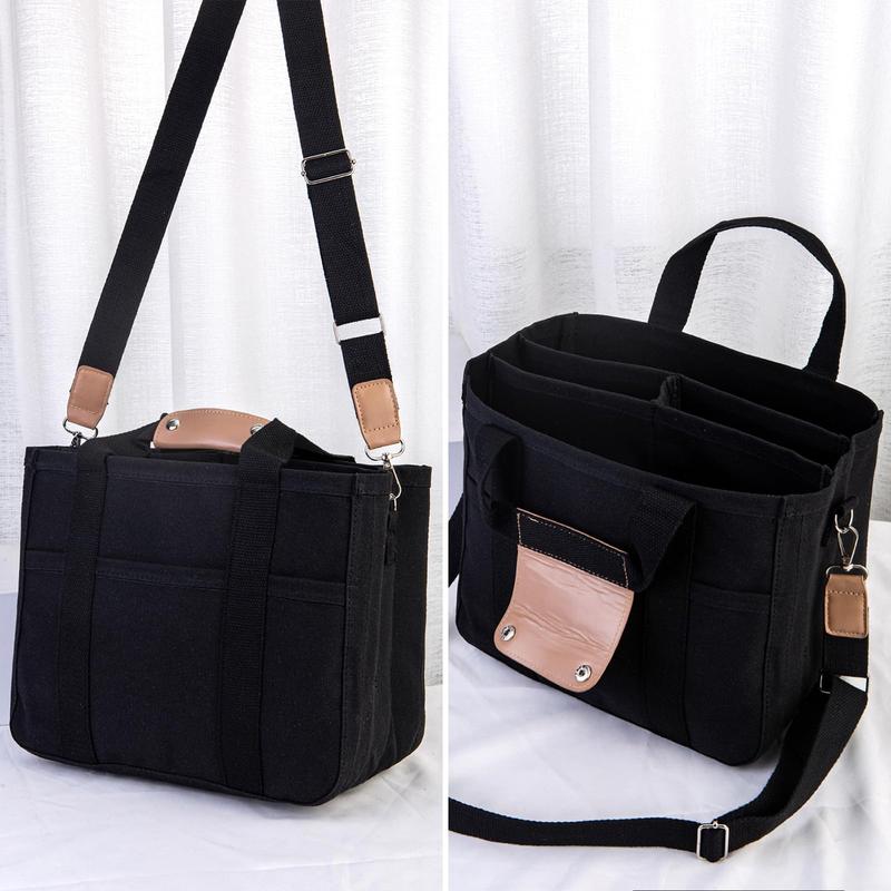 Canvas Tote Bag with Multi Pockets Large Capacity Crossbody Trendy Shoulder Satchel Handbag Small Tote Bag with Compartments Canvas Tote Bag with Multi Pockets Large Capacity Crossbody Trendy Shoulder Satchel Handbag Small Tote Bag with Compartments