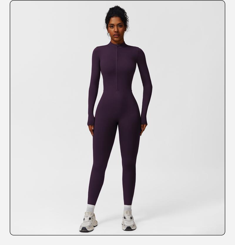 Women's Solid Zip-Up Skiing Jumpsuit by MFVIM - Casual Sporty Long-Sleeve Jumpsuit for Skiing and Cycling, Ladies' Activewear for Fall and Winter Workout Gym Clothing