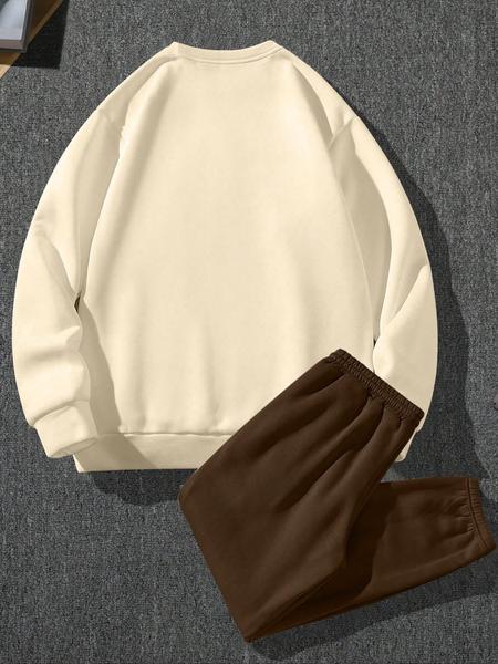 Two-Piece Set Men's Patchwork Drop Shoulder Pocket Sweatshirt & Letter Print Drawstring Sweatpants, Regular Fit Casual Fashion Cozy Round Neck Long Sleeve Pullover & Elastic Waist Trousers for Daily Wear, Men's Outfits for Fall & Winter Two-Piece Set Men's Patchwork Drop Shoulder Pocket Sweatshirt & Letter Print Drawstring Sweatpants, Regular Fit Casual Fashion Cozy Round Neck Long Sleeve Pullover & Elastic Waist Trousers for Daily Wear, Men's Outfits for Fall & Winter