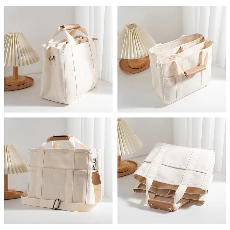 Canvas Tote Bag with Multi Pockets Large Capacity Crossbody Trendy Shoulder Satchel Handbag Small Tote Bag with Compartments Canvas Tote Bag with Multi Pockets Large Capacity Crossbody Trendy Shoulder Satchel Handbag Small Tote Bag with Compartments