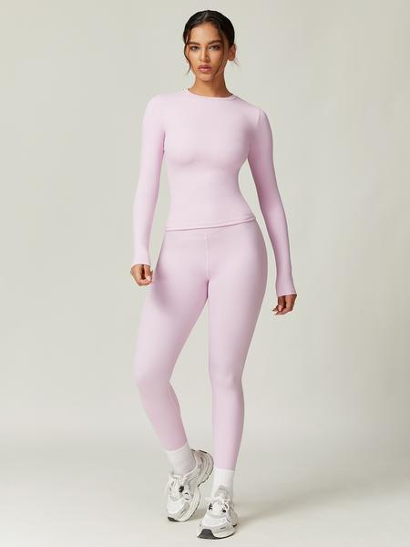 Women's Solid Long Sleeve Tee & Leggings Loungewear Two-piece Set, Casual Comfy Knit Round Neck Top & Skinny Pants Loungewear Set, Ladies Loungewear for Spring & Fall