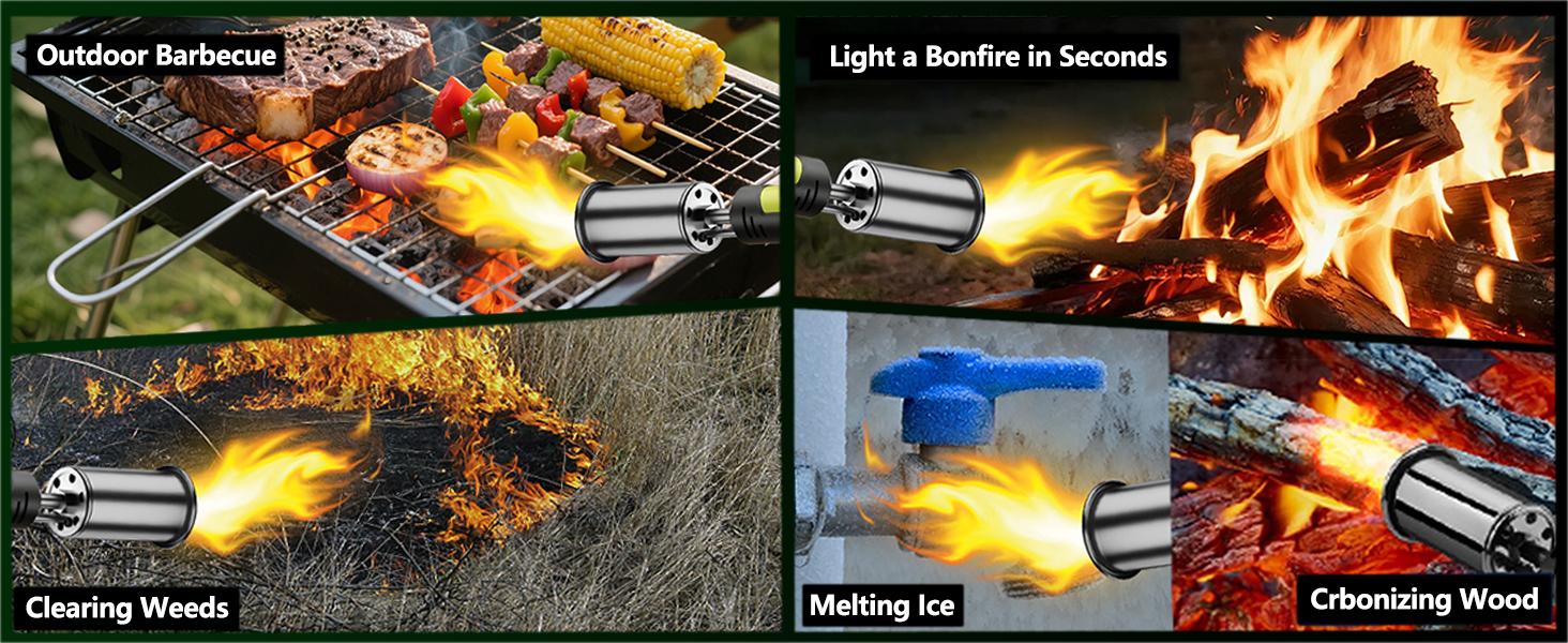 【DealsForYouDays】SEESE Powerful Propane Torch(Propane Tank Not Included),With One-Touch Max Fire Button and Safety Lock, Adjustable Blow Torch for Sous Vide Searing Steak, BBQ,Fireplace,Charcoal Wood