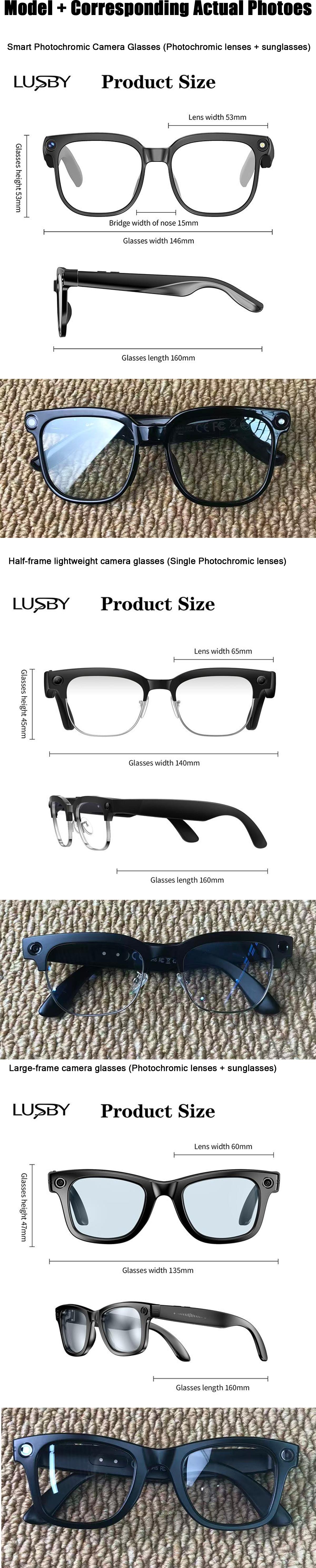 LUSBY Smart AI Camera Glasses with 8MP Photochromic Lenses ,Button Touch Adjustment for Travel Outdoor Adventures Hands-Free Photography 160+Languages Real-Time Translation Bluetooth Wireless Wearable Video Recording UV Protection ,Easter gift