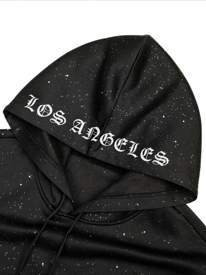 Men's Hooded Sweatshirt, Dark Gothic Cross Element Hooded Sweatshirt, Starry Sky Dyeing Process Pullover, Kangaroo Pocket, Casual Regular Loose Drawstring Hooded Sweatshirt, Suitable For Daily Vacation Outdoor Wear, Fall Outfits & Winter Outfits