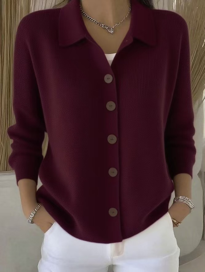 Women's Lapel Button Knitted Cardigan Sweater