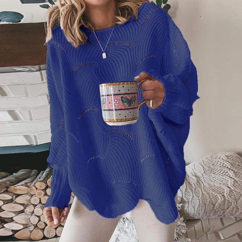 Women Hollow Out Sweater Elegant Loose S Knitted Pullovers Female Casual O Neck Solid Color Sweaters
