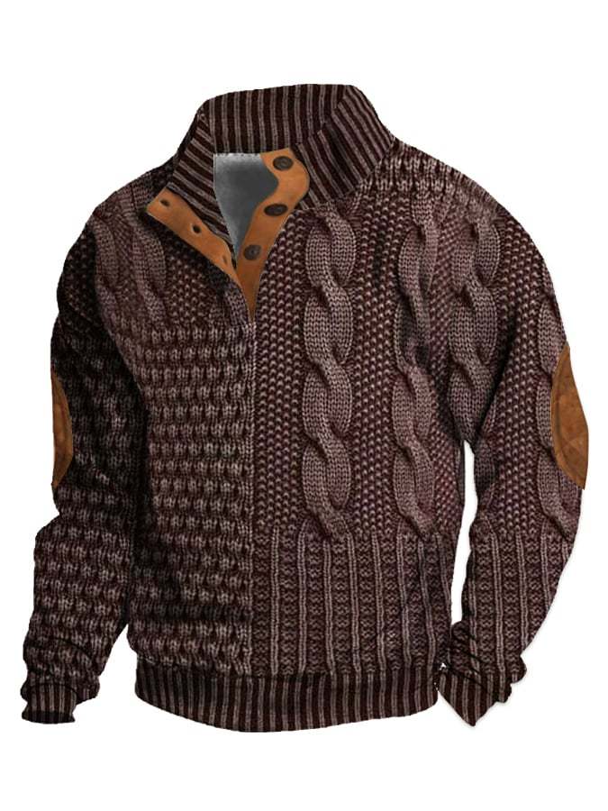 Men's Casual Retro Cashmere Stand Collar Button Sweatshirt