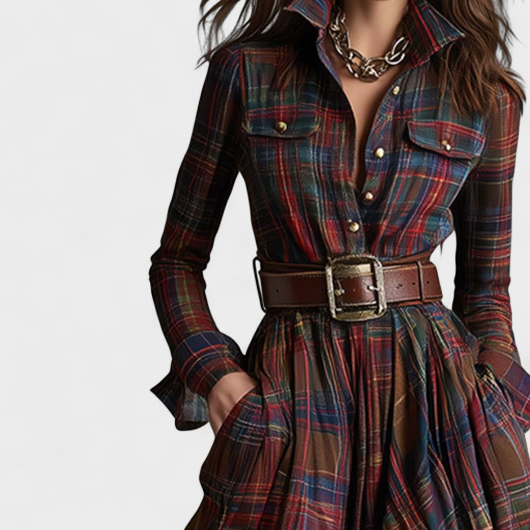 Retro Lapel Plaid Single-Breasted Maxi Dress