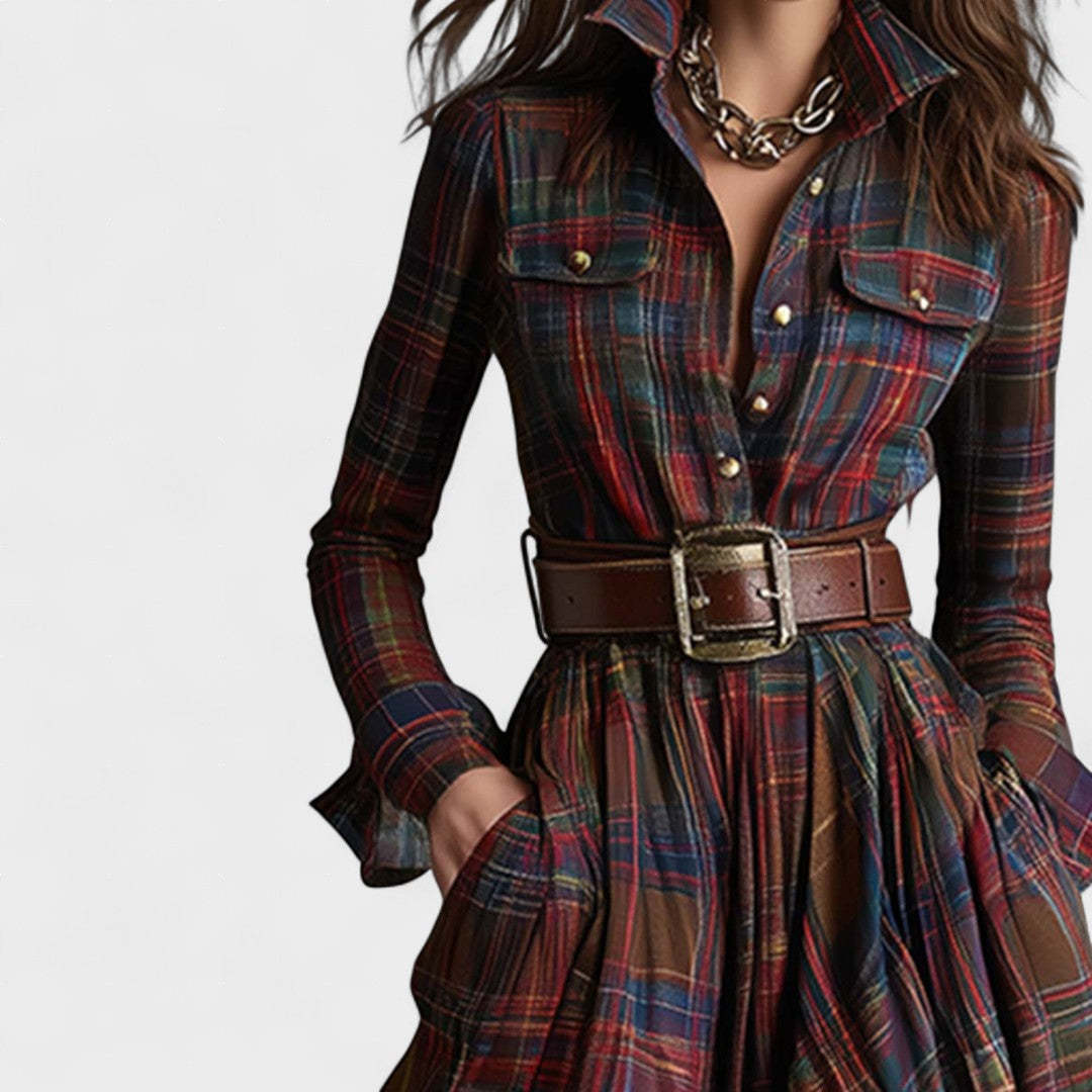 Retro Lapel Plaid Single-Breasted Maxi Dress