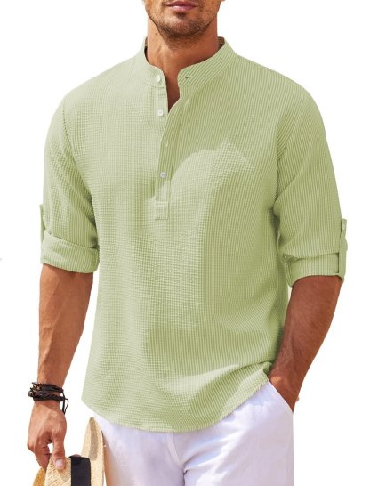Men's Stand Collar Open Button Shirt Casual Shirt Tops