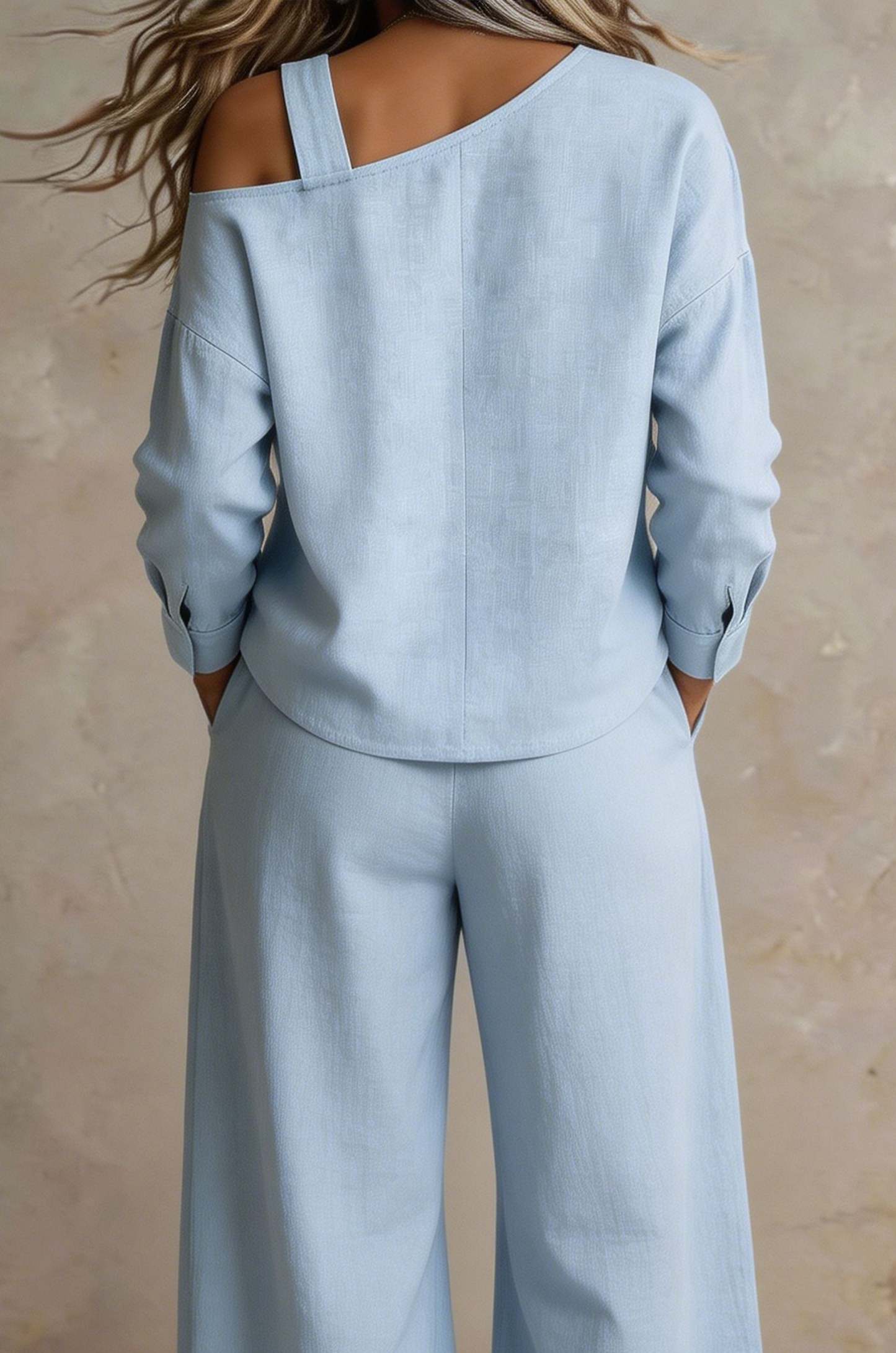 【Buy 2 Free Shipping】Women Chic One-Shoulder Linen-Blend Two-Piece Set