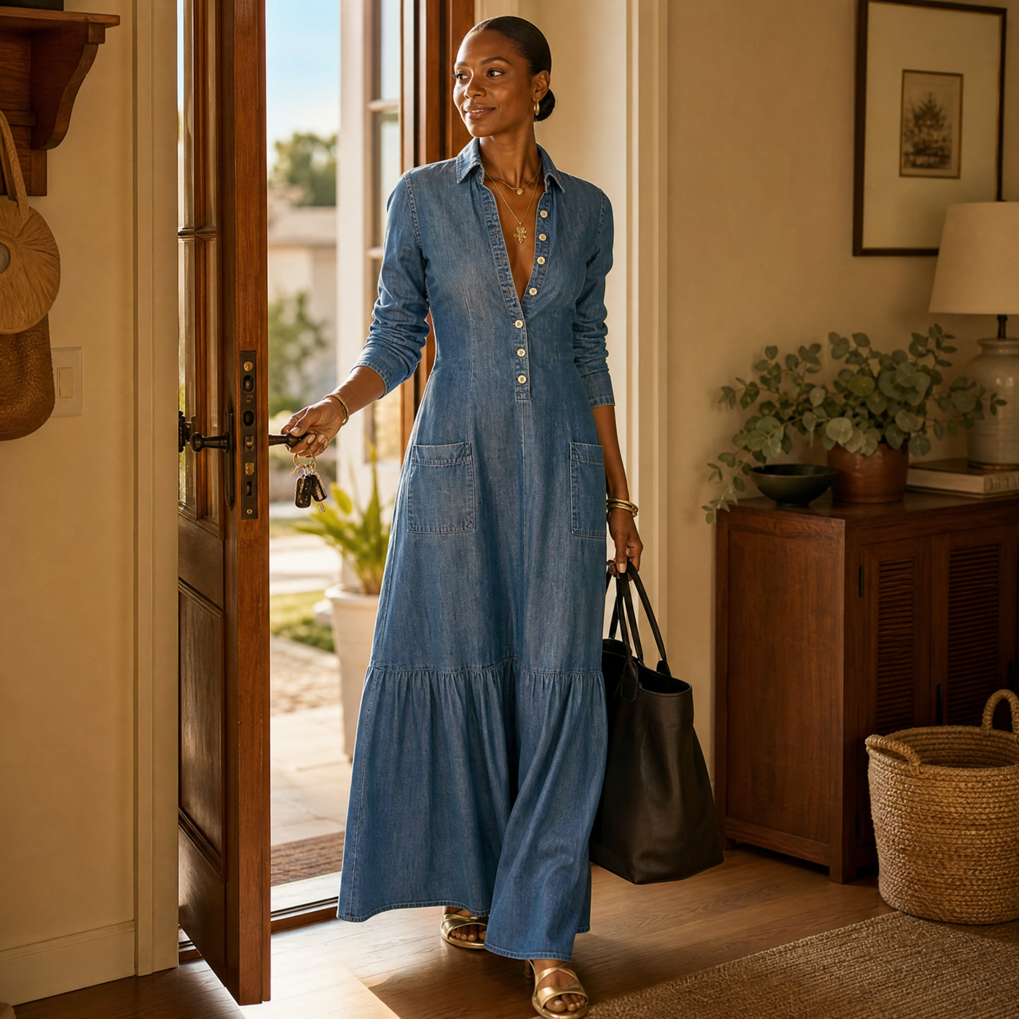 Soft-Touch Maxi Dress with Tiered Ruffle Hem