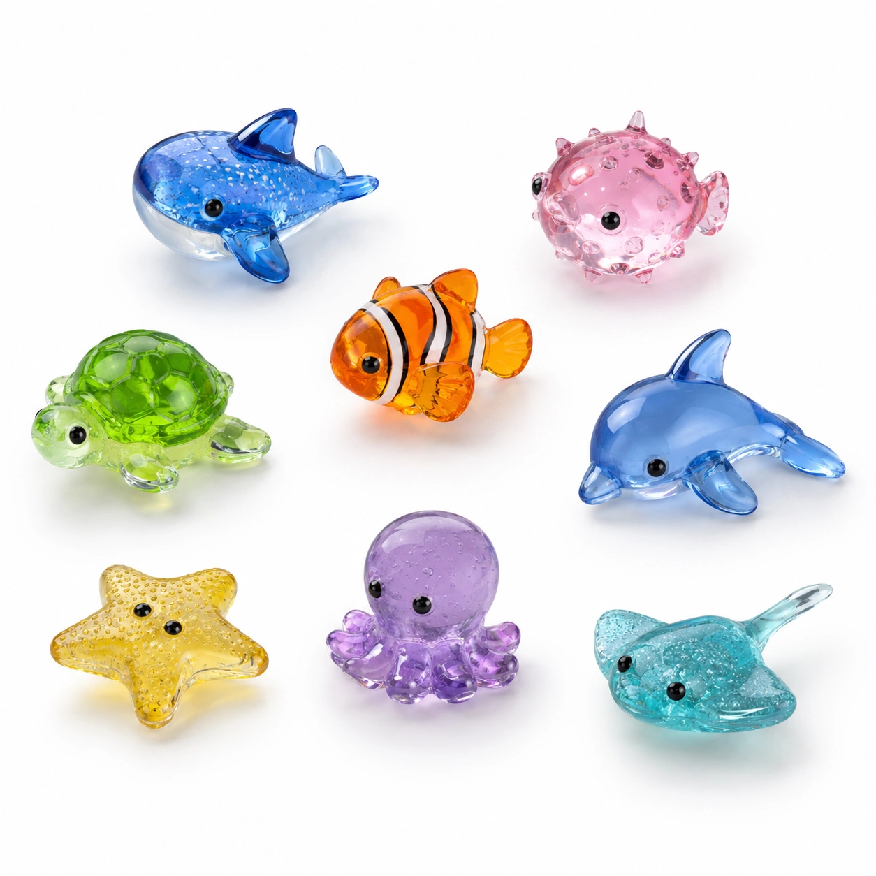 Buntes Glasfiguren Meerestiere Set-Wohnelle