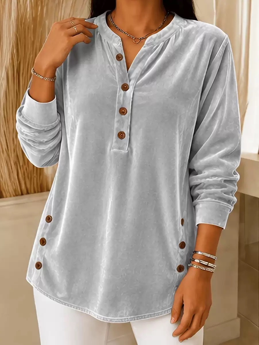 Women's Shirt Velvet Solid Color Bohemia Vacation Vintage Long Sleeve Henry Collar Regular Tops Casual Daily Going out