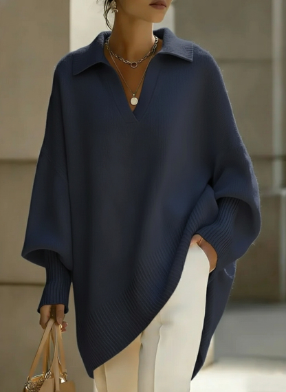🎄 New Arrivals🔥 Women's Solid Color V-neck Long-sleeved Casual Loose-fitting Knitted Pullover Sweater