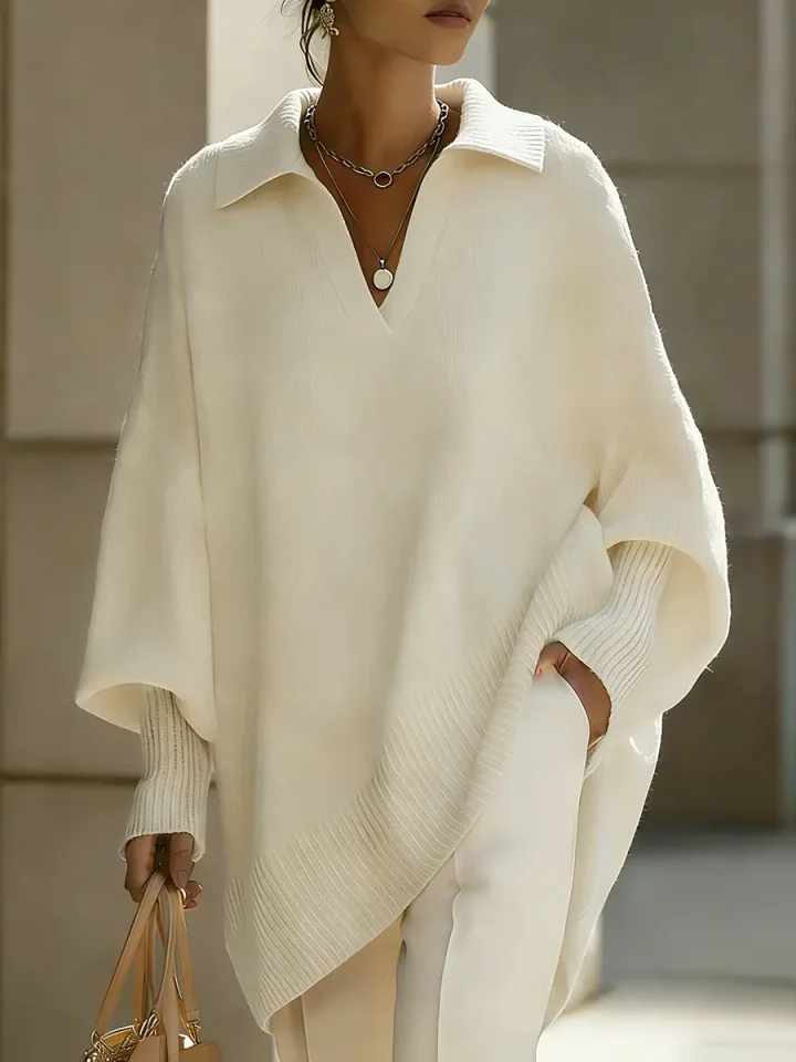 🎄 New Arrivals🔥 Women's Solid Color V-neck Long-sleeved Casual Loose-fitting Knitted Pullover Sweater