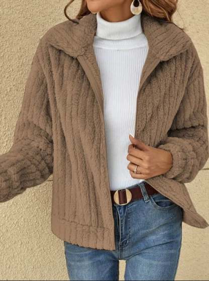 Casual Lapel Zipper Warm Plush Fleece Zipper Jacket Coat