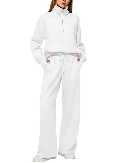 CLEARANCE SALE🔥 Women's Solid Color Cotton Half Zip Two-Piece Set