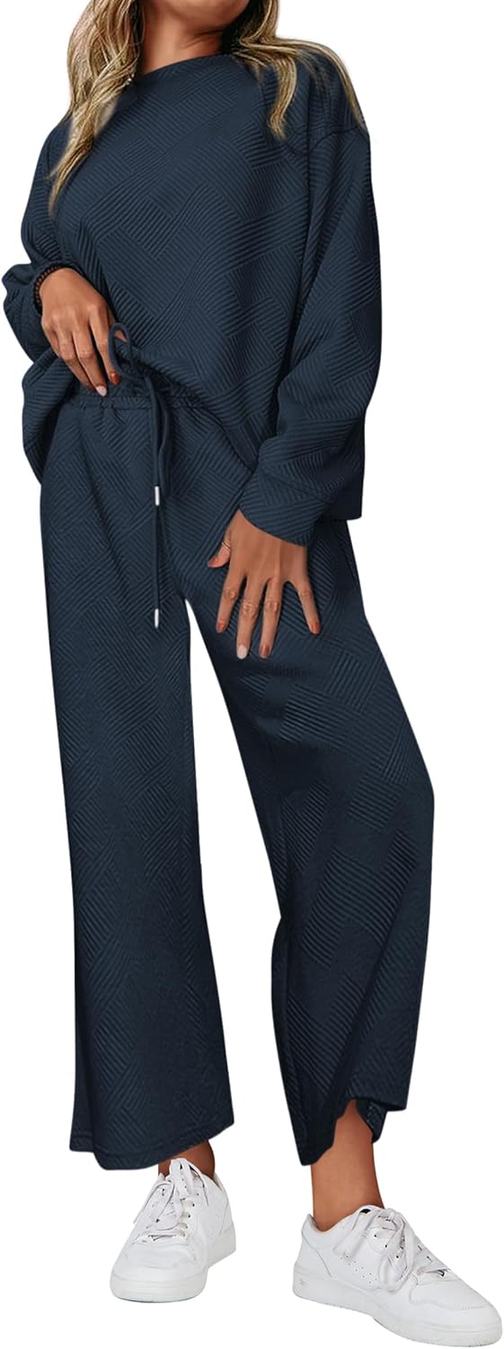 NEW 🔥 Women's Cotton Two-Piece Oversized Drawstring Sweatshirt Wide Leg Sweatpants Casual Set