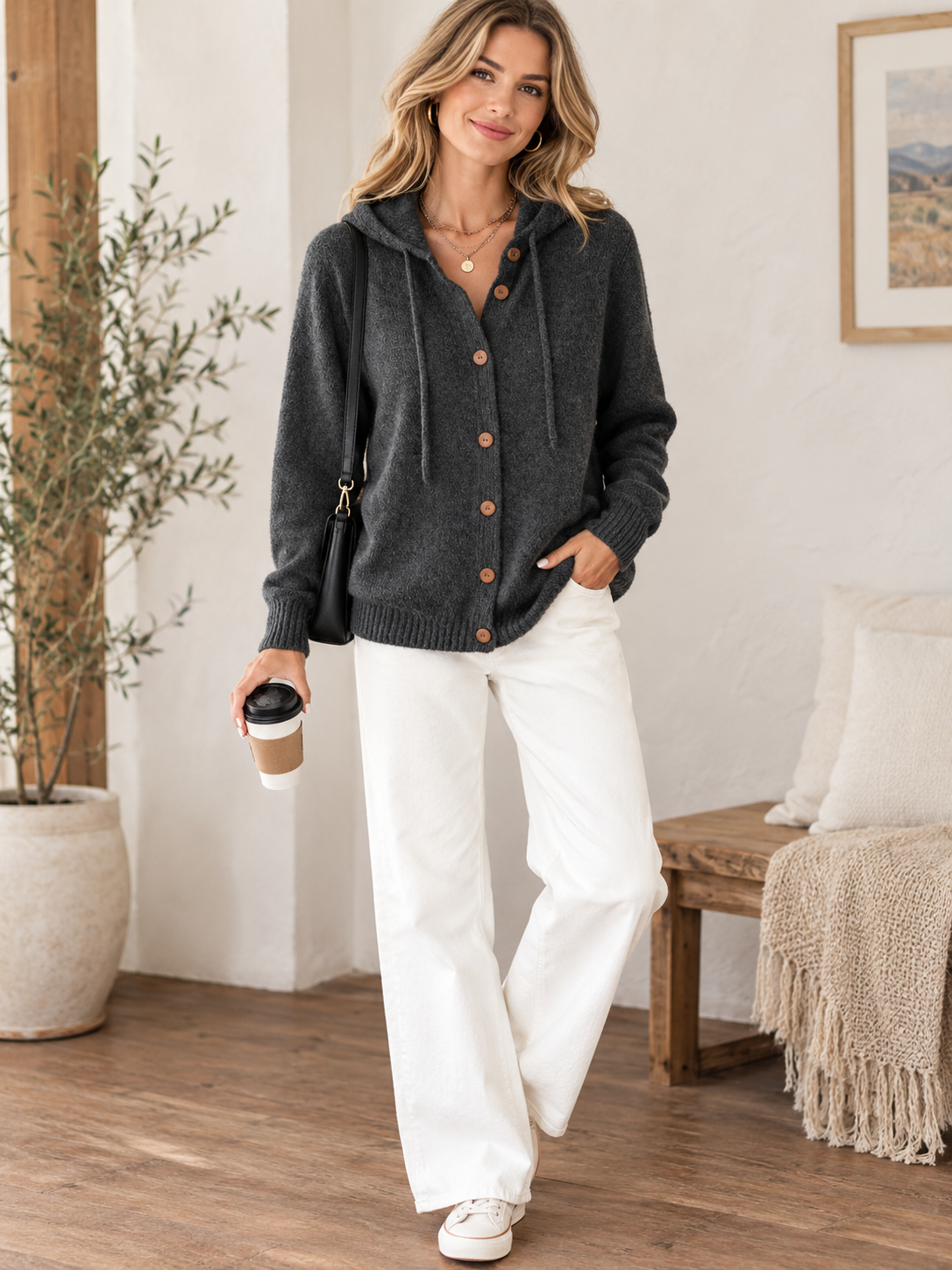 CLEARANCE SALE🔥 Women's Casual Hoodie Cotton Plain Long Sleeve Comfy Cardigan