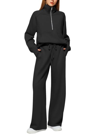 CLEARANCE SALE🔥 Women's Solid Color Cotton Half Zip Two-Piece Set